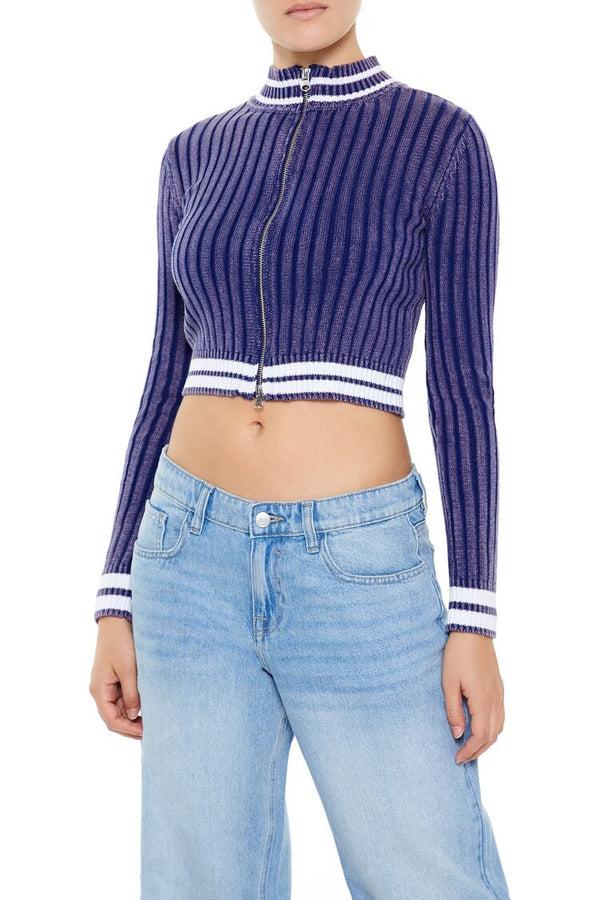 forever 21 Varsity-Striped Zip-Up Sweater