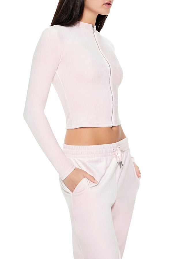 Forever 21 Velour Cropped Zip-Up Jacket