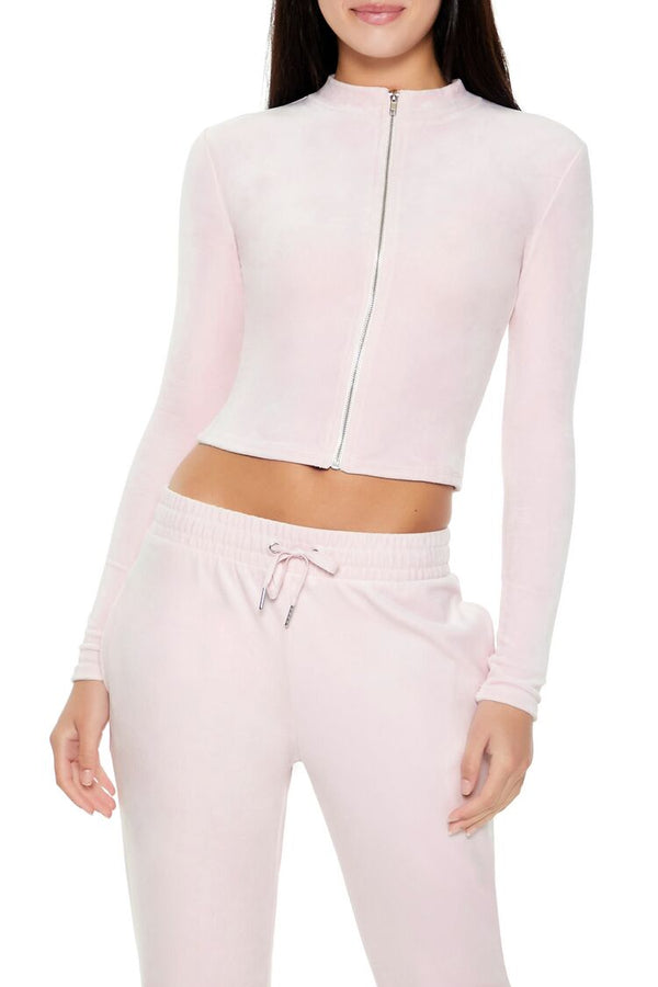 forever 21 Velour Cropped Zip-Up Jacket