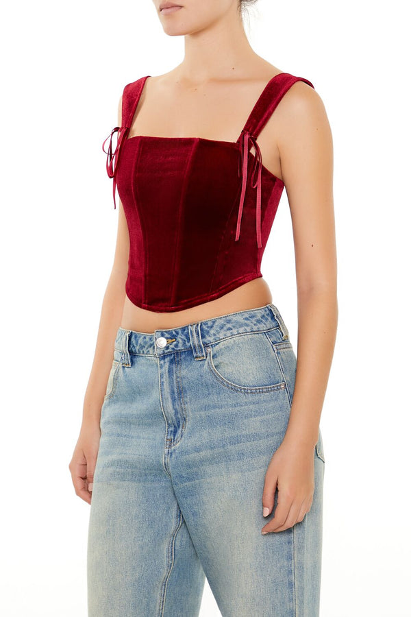 Forever 21 Velvet Bow Bustier Crop Top