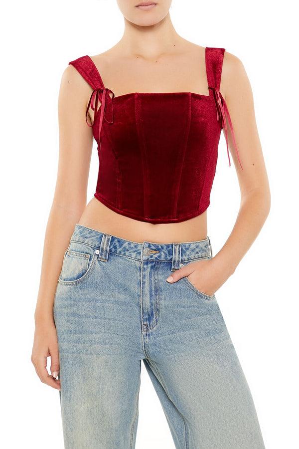 forever 21 Velvet Bow Bustier Crop Top