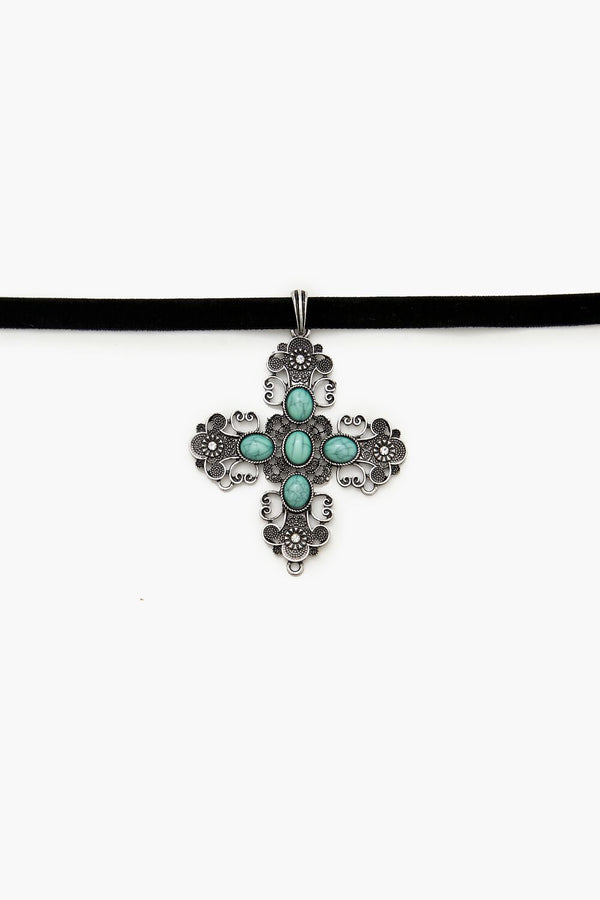 Forever 21 Velvet Faux Stone Cross Necklace