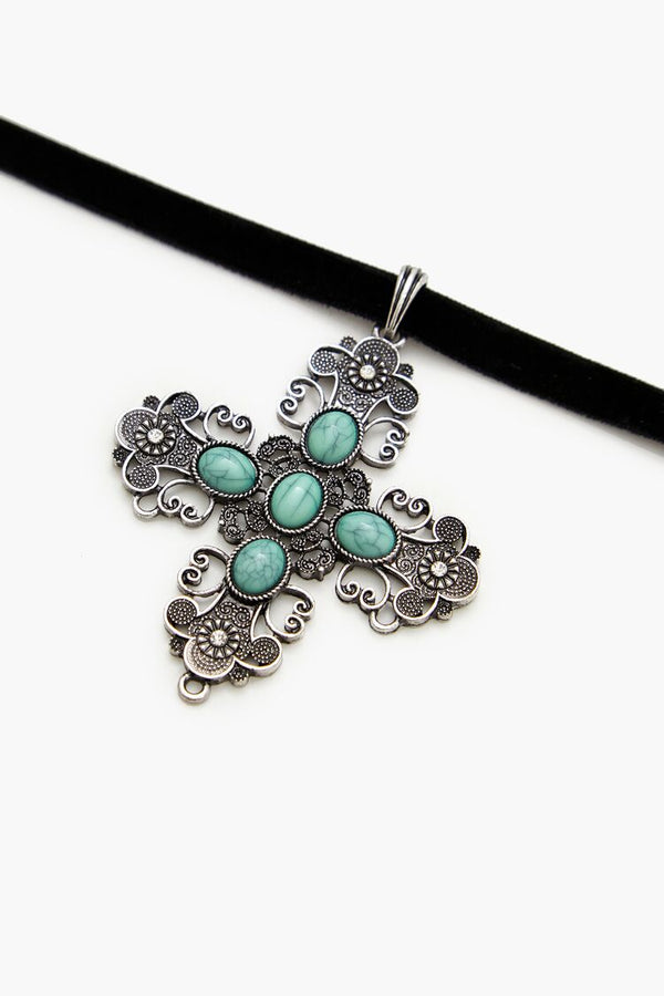 Forever 21 Velvet Faux Stone Cross Necklace