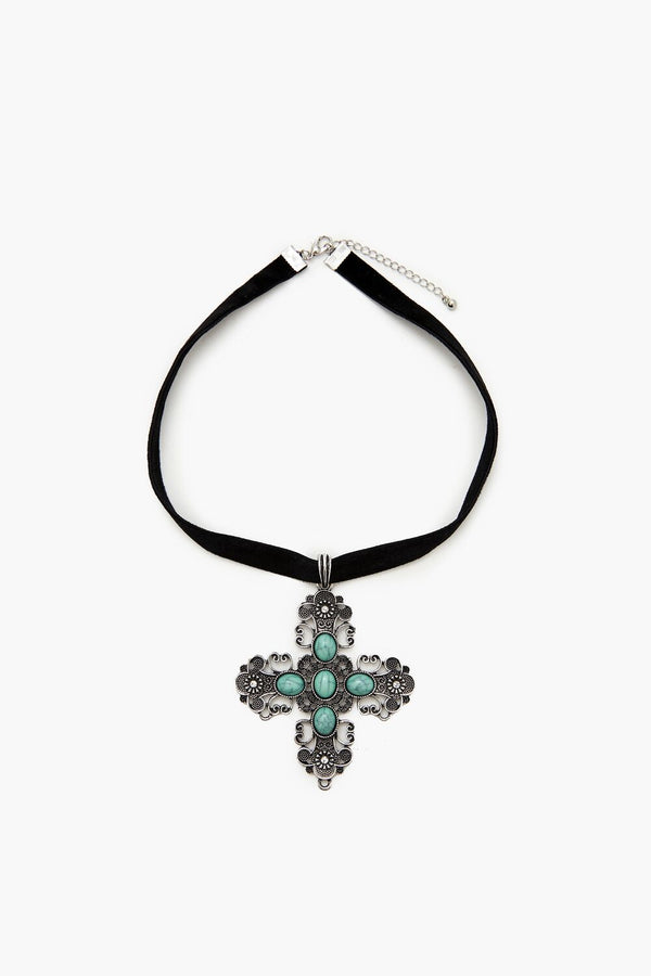 forever 21 Velvet Faux Stone Cross Necklace