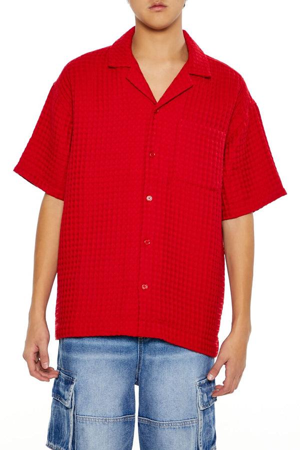 forever 21 Waffle Knit Cuban Collar Shirt
