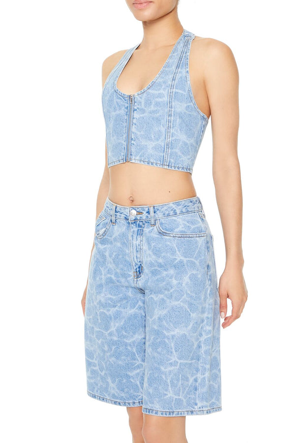 Forever 21 Water Print Halter Crop Top