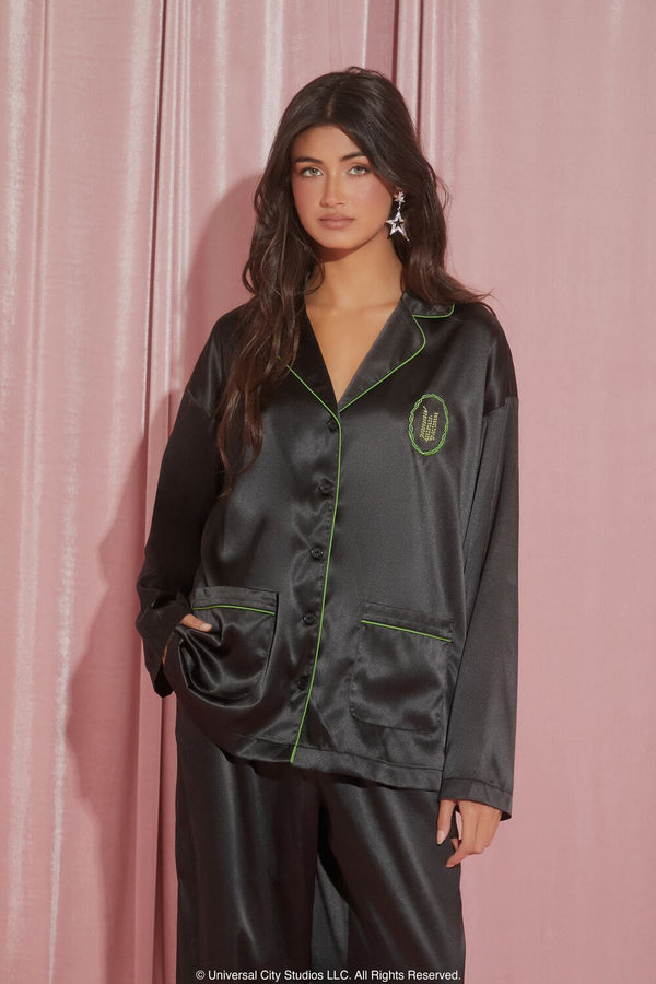 Forever 21 Wicked Satin Pajama Shirt & Shorts Set