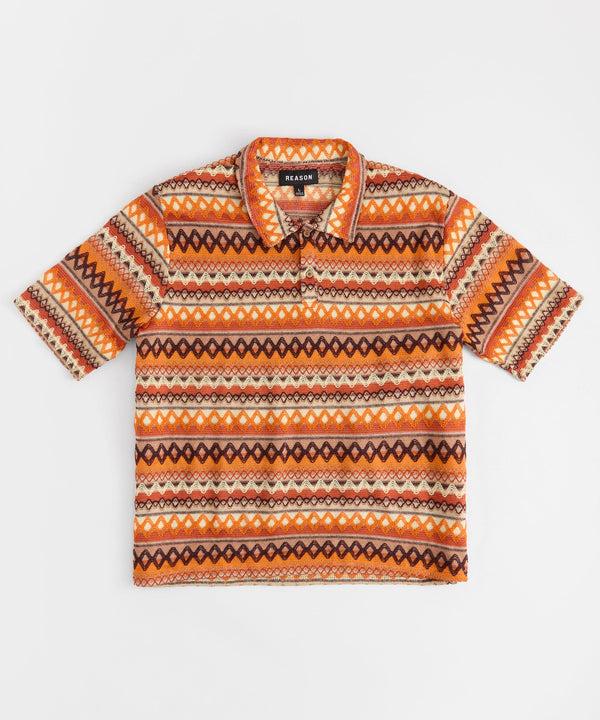 forever 21 Jacquard Polo Short Sleeve Button Down Shirt - Brown