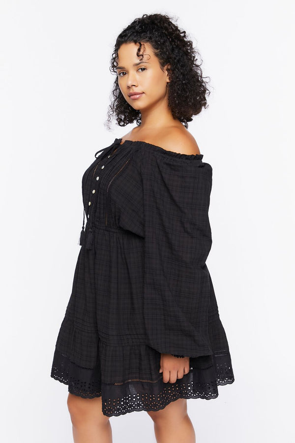 Forever 21 Plus Size Off-the-Shoulder Peasant Mini Dress