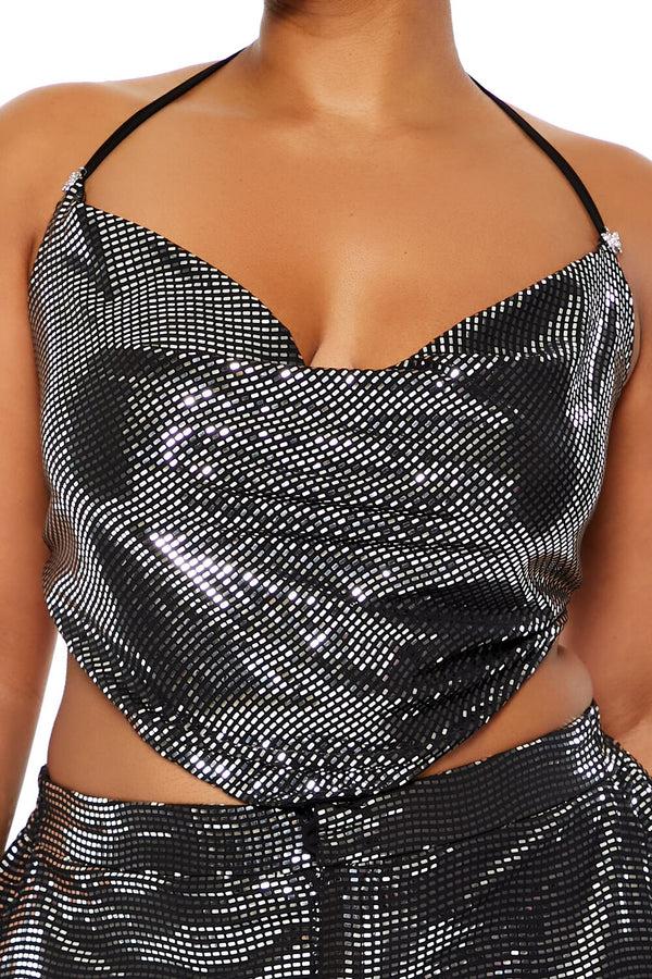 Forever 21 Plus Size Shimmer Cropped V-Hem Halter Top