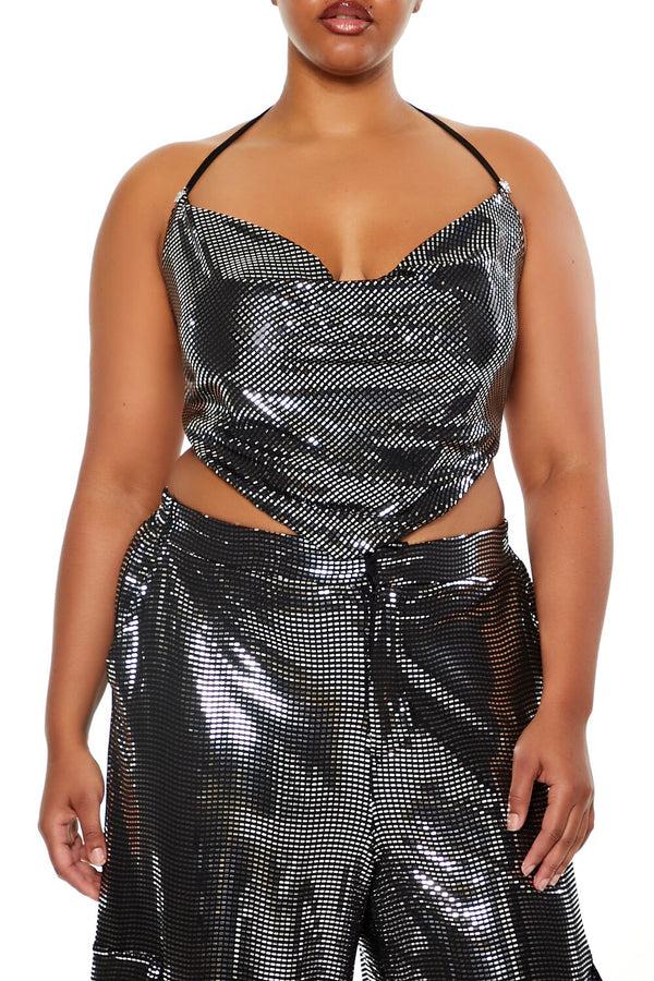 forever 21 Plus Size Shimmer Cropped V-Hem Halter Top