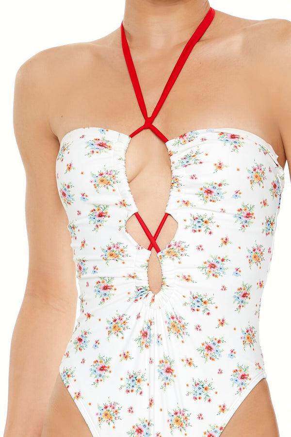 Forever 21 Romantic Floral Monokini One-Piece Swimsuit