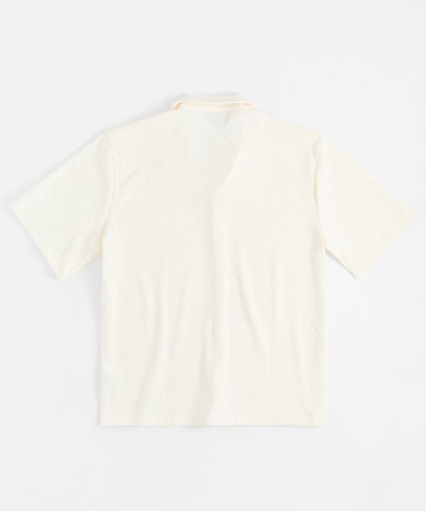 Forever 21 Textured Knit Short Sleeve Button Down Shirt - Light Beige