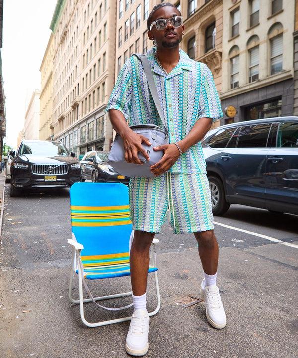 forever 21 Textured Knit Short Sleeve Button Down Shirt - Light Blue