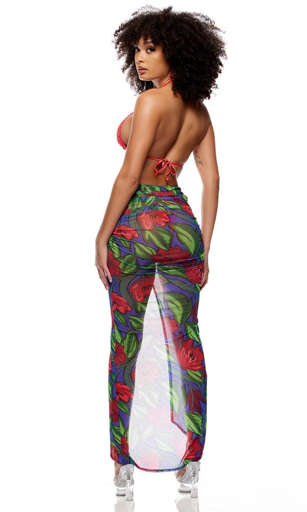 Forplay Calabria Mesh Pool Maxi Skirt - Painted Flora Painted Flora