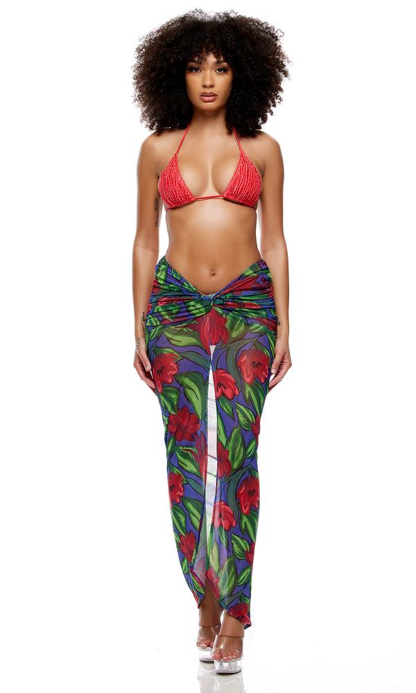 forplay Calabria Mesh Pool Maxi Skirt - Painted Flora Painted Flora