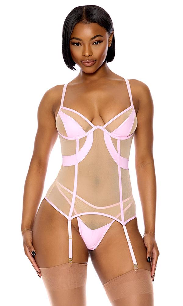 forplay Catch My Wave Mesh Bustier Lingerie Set Orchid