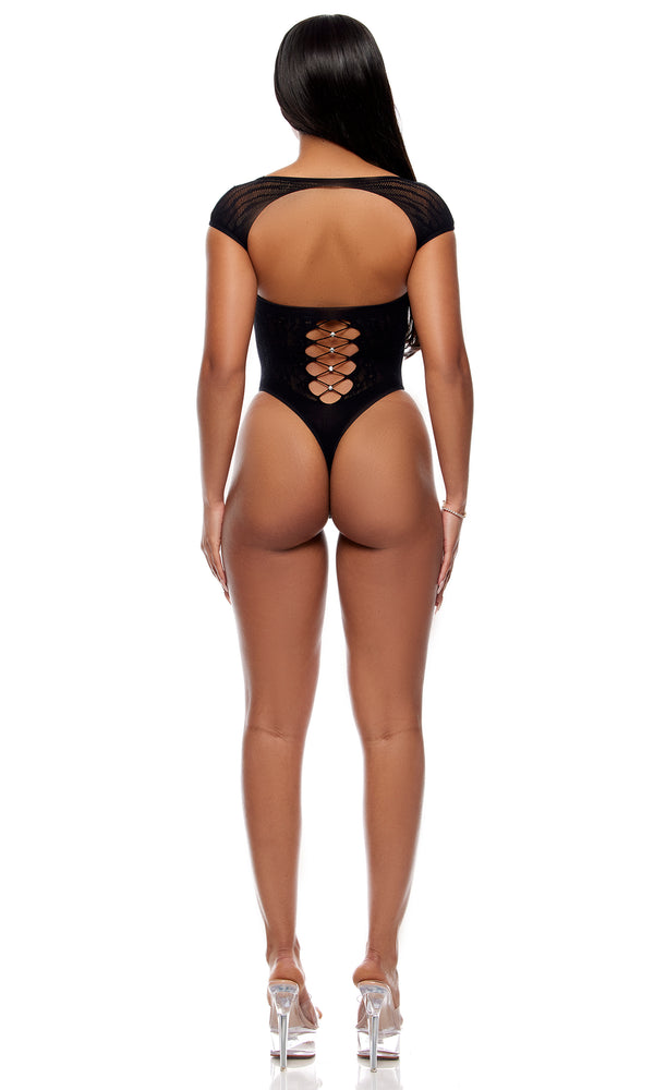 Forplay Cross Your Mind Teddy Bodystocking - Black Black