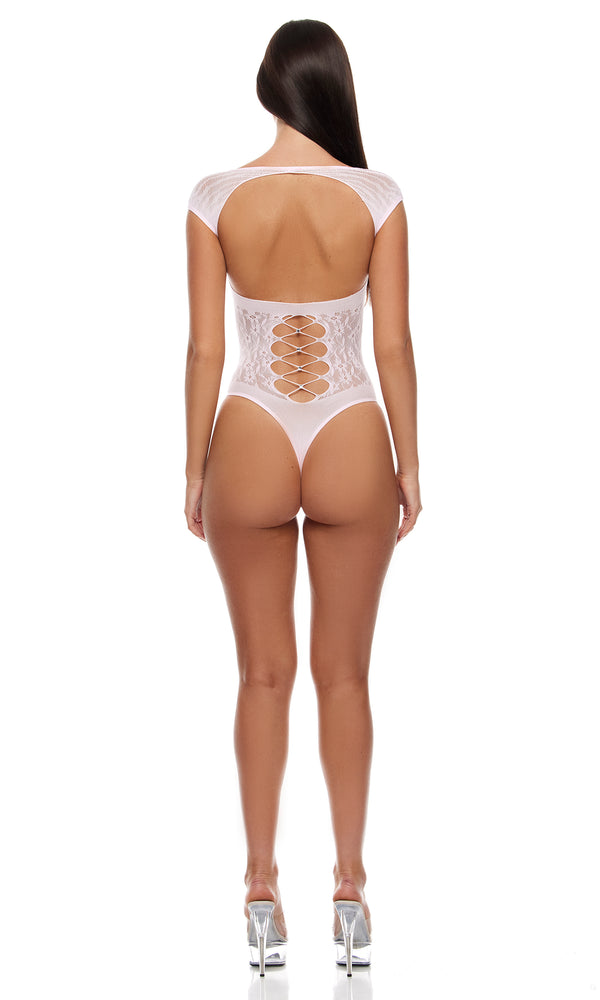 Forplay Cross Your Mind Teddy Bodystocking - Light Pink Light Pink