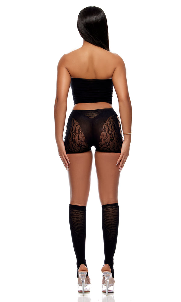 Forplay Cross Your Mind Top And Briefs Bodystocking Lingerie Set - Black Black