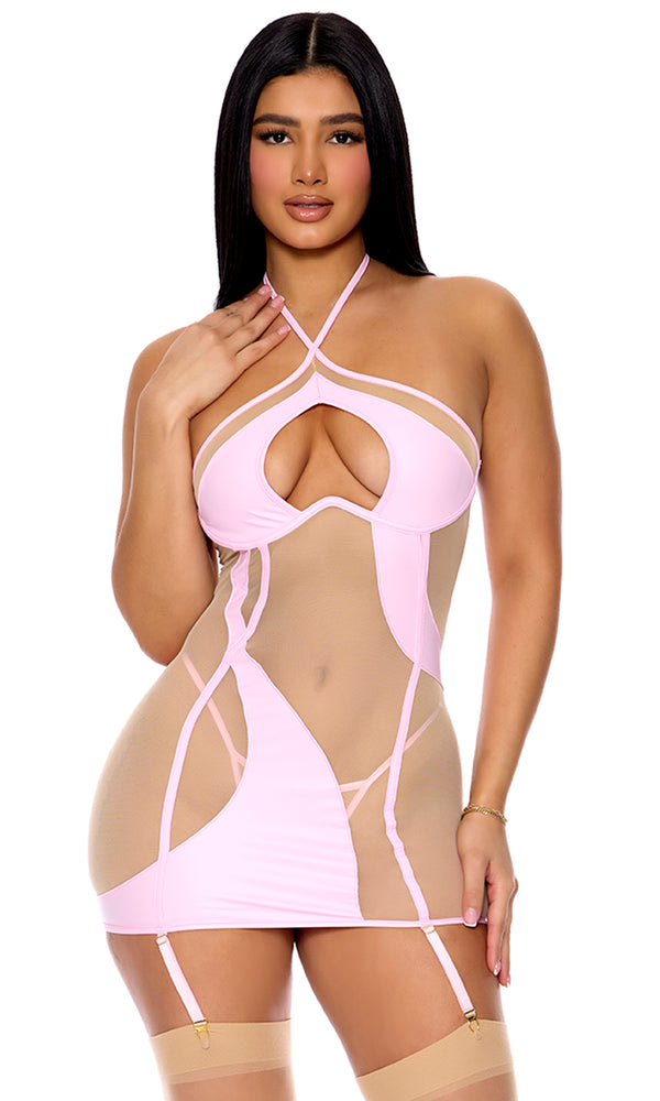 forplay Catch My Wave Mesh Chemise Set Orchid