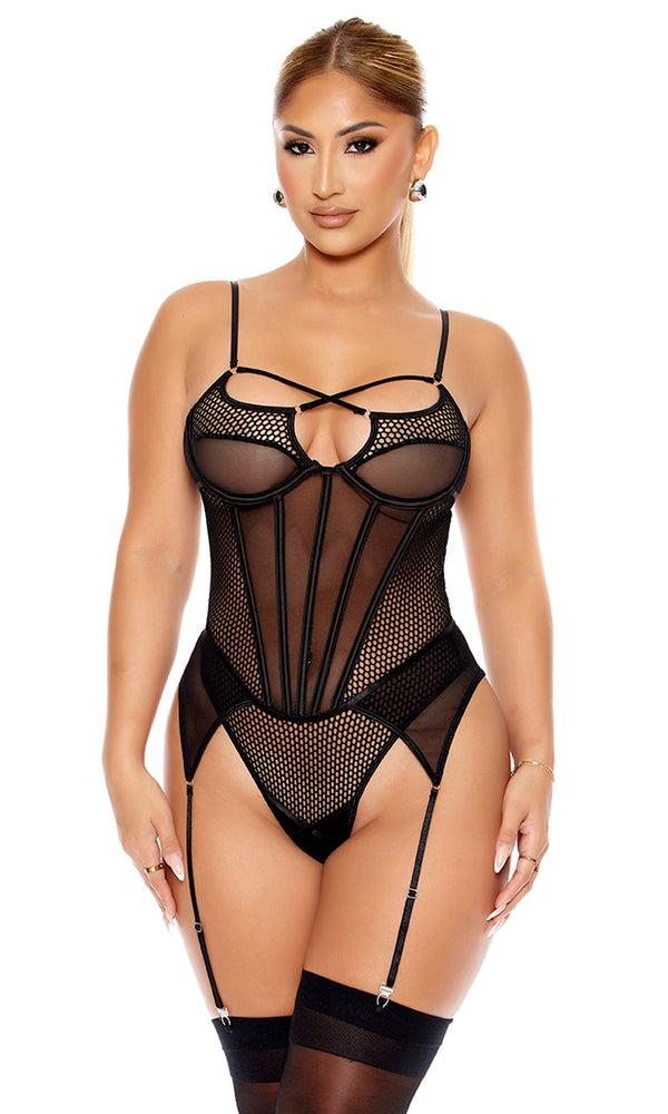forplay Caught Up O-Net Corset Style Teddy Black