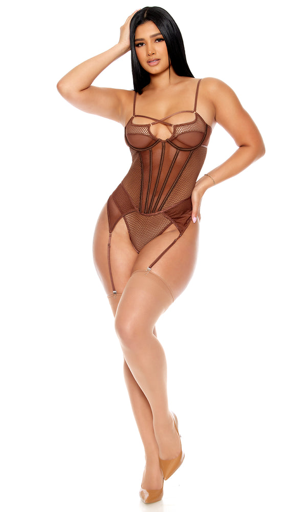 Forplay Caught Up O-Net Corset Style Teddy Brown