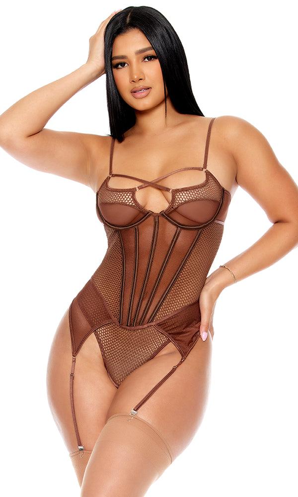 forplay Caught Up O-Net Corset Style Teddy Brown