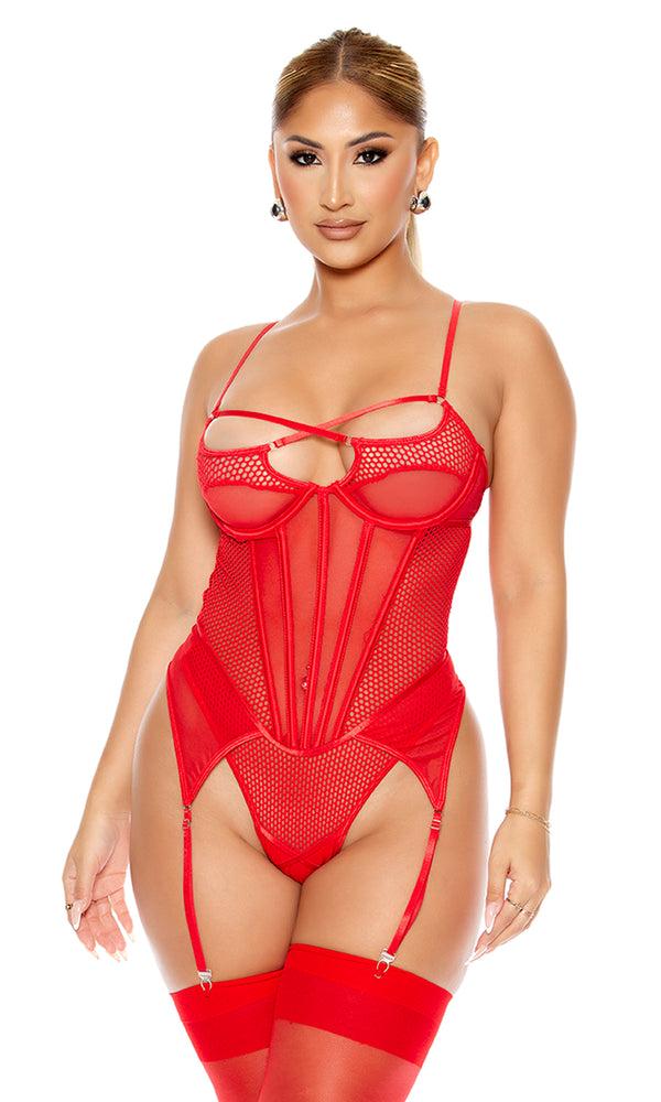forplay Caught Up O-Net Corset Style Teddy Red