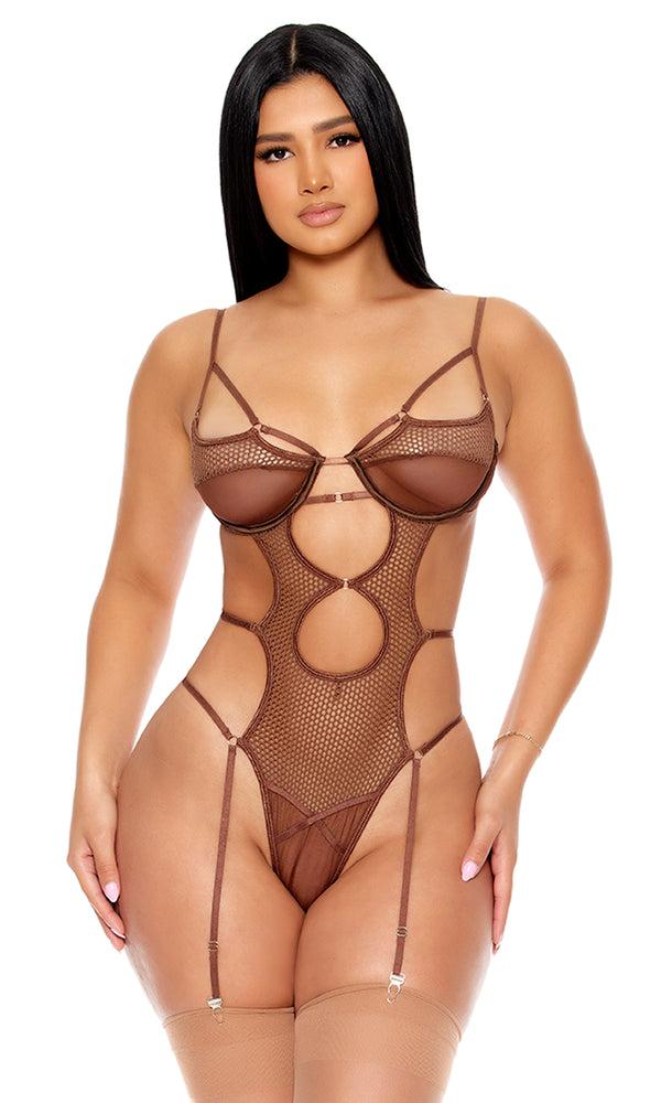 forplay Caught Up O-Net Strappy Teddy Set Brown