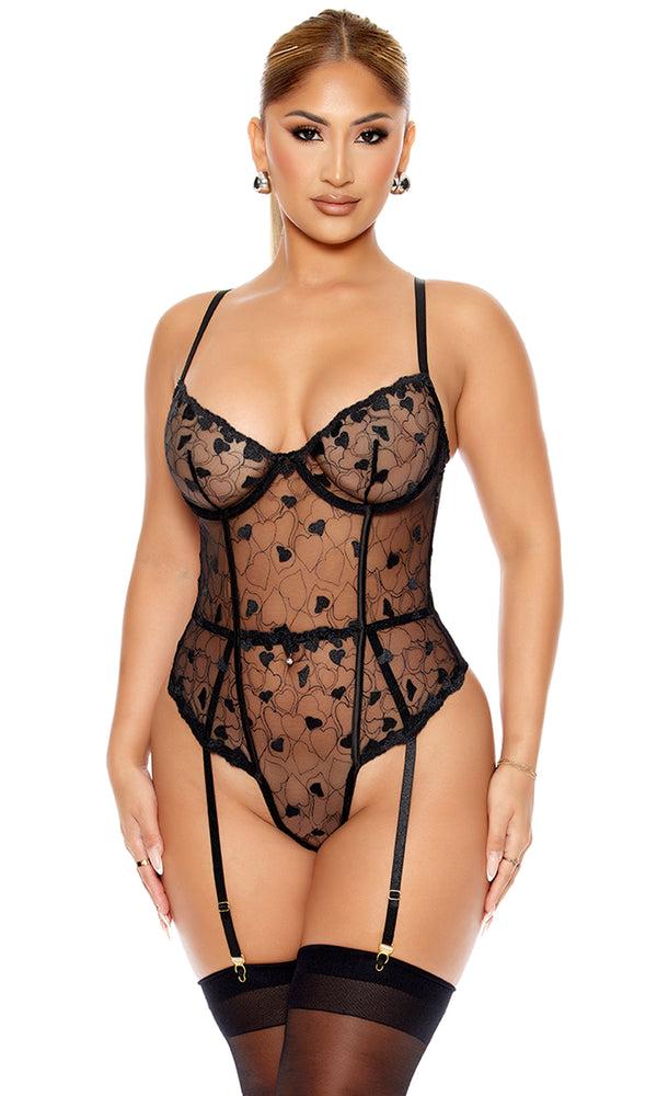 forplay Heart You Embroidered Teddy Black