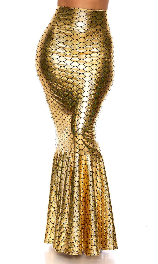 forplay Hologram Mermaid Skirt with Wide Band Gold