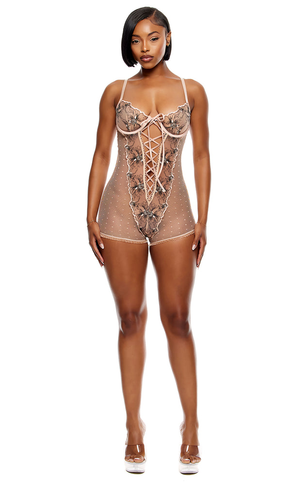 Forplay Just Peachy Embroidered Romper - Peach Peach