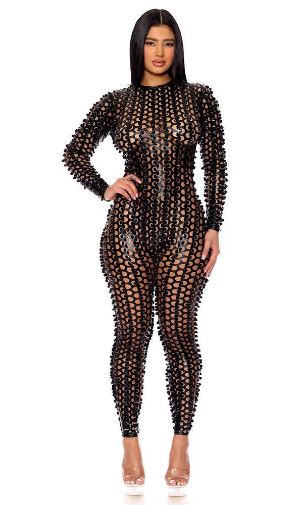 Forplay Lasercut Holes Jumpsuit Black
