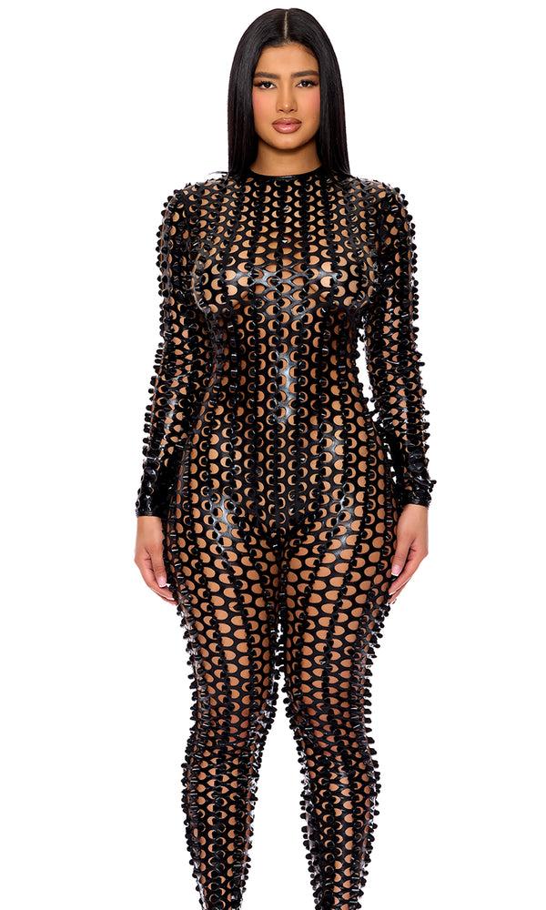 Forplay Lasercut Holes Jumpsuit Black