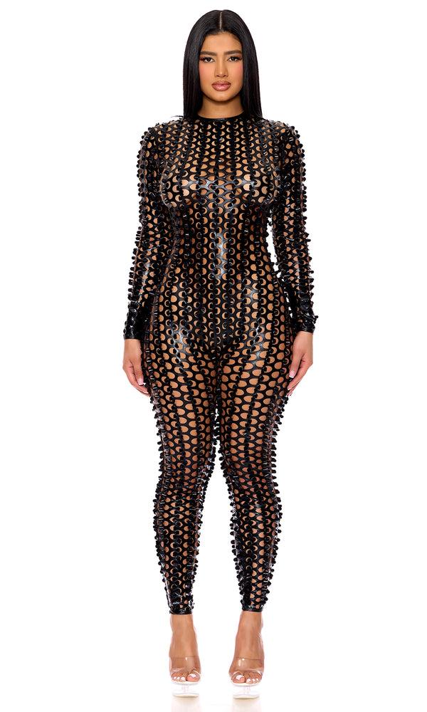 forplay Lasercut Holes Jumpsuit Black
