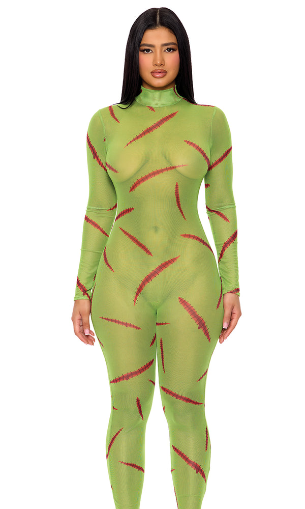 Forplay Mesh Monster Jumpsuit Green