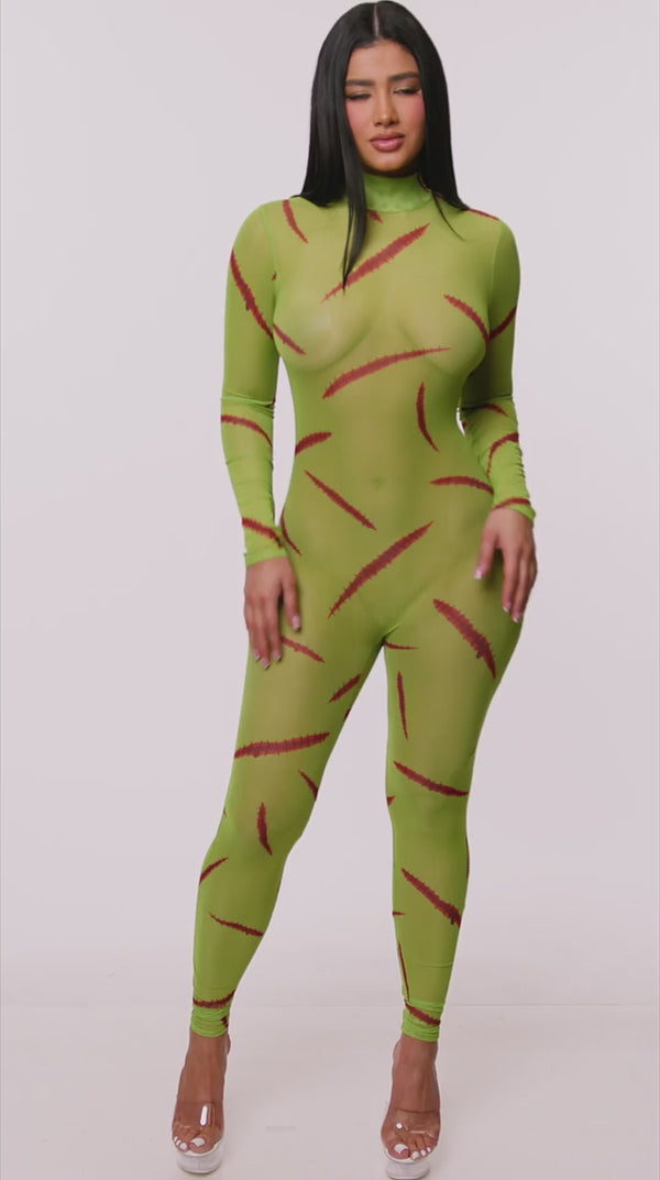 Forplay Mesh Monster Jumpsuit Green