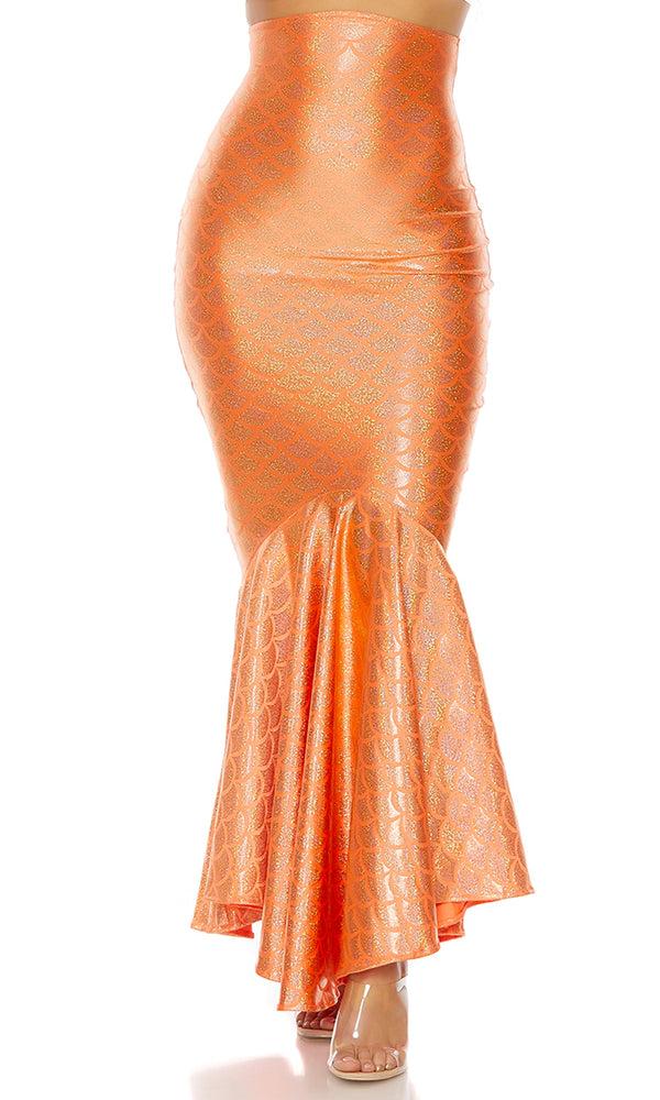 forplay Neon Hologram Mermaid Skirt Neon Orange