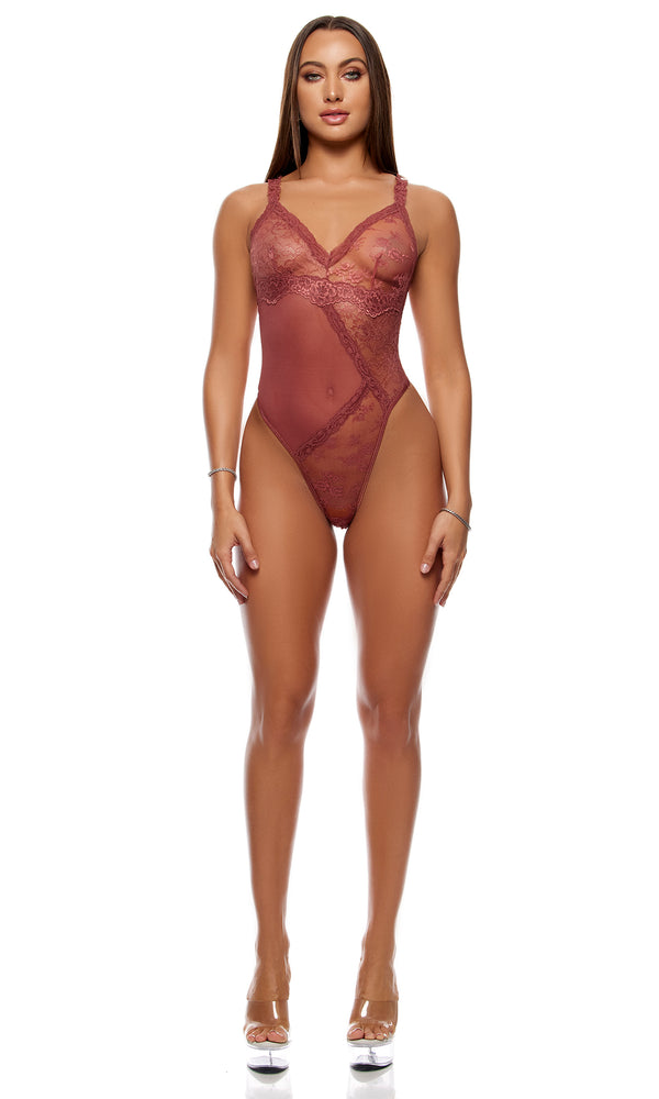 forplay Patch of Petals Lace Teddy - Spice Spice