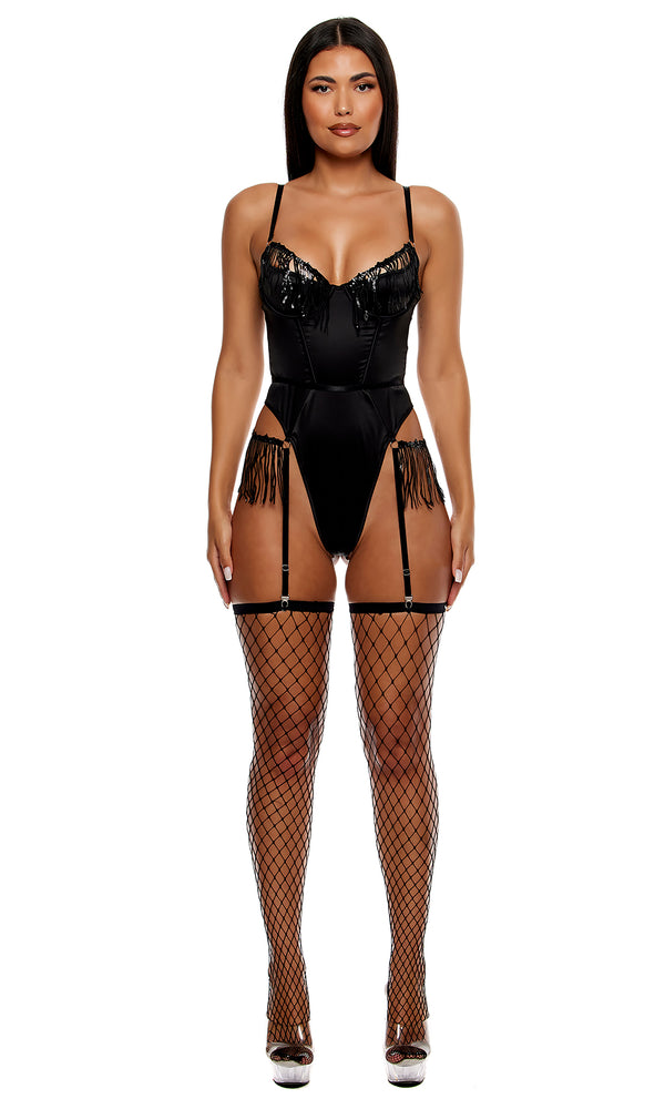 forplay Peep Show Sequin Fringe Teddy - Black Black