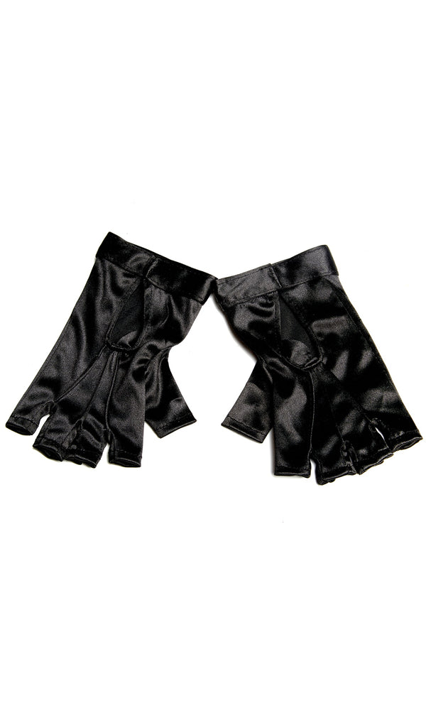 forplay Satin Fingerless Gloves Black