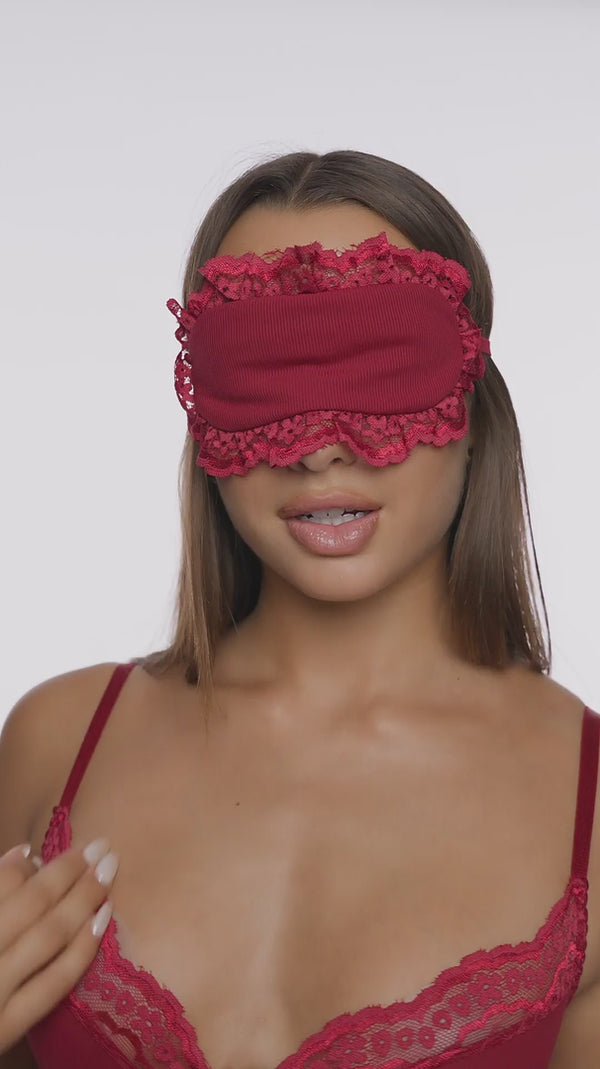 Forplay Self Care Ribbed Lace Eye Mask - Wine Wine