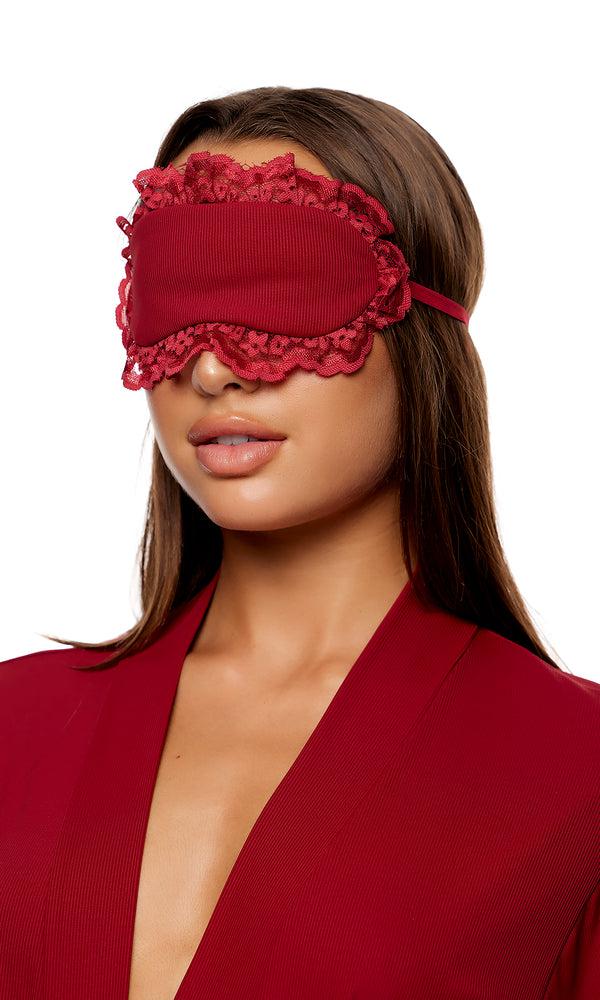 forplay Self Care Ribbed Lace Eye Mask - Wine Wine