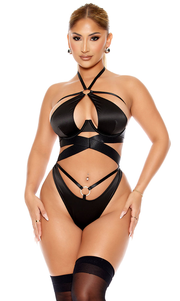 forplay Soft Life Satin Criss Cross Teddy Black
