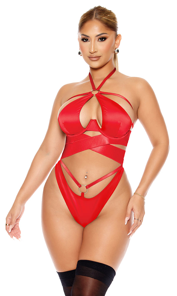 forplay Soft Life Satin Criss Cross Teddy Red