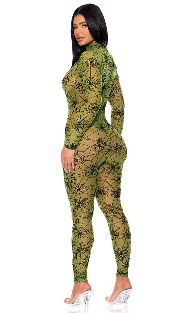 Forplay Spiderweb Jumpsuit Green