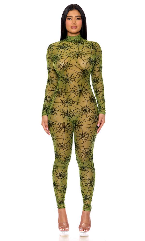 Forplay Spiderweb Jumpsuit Green
