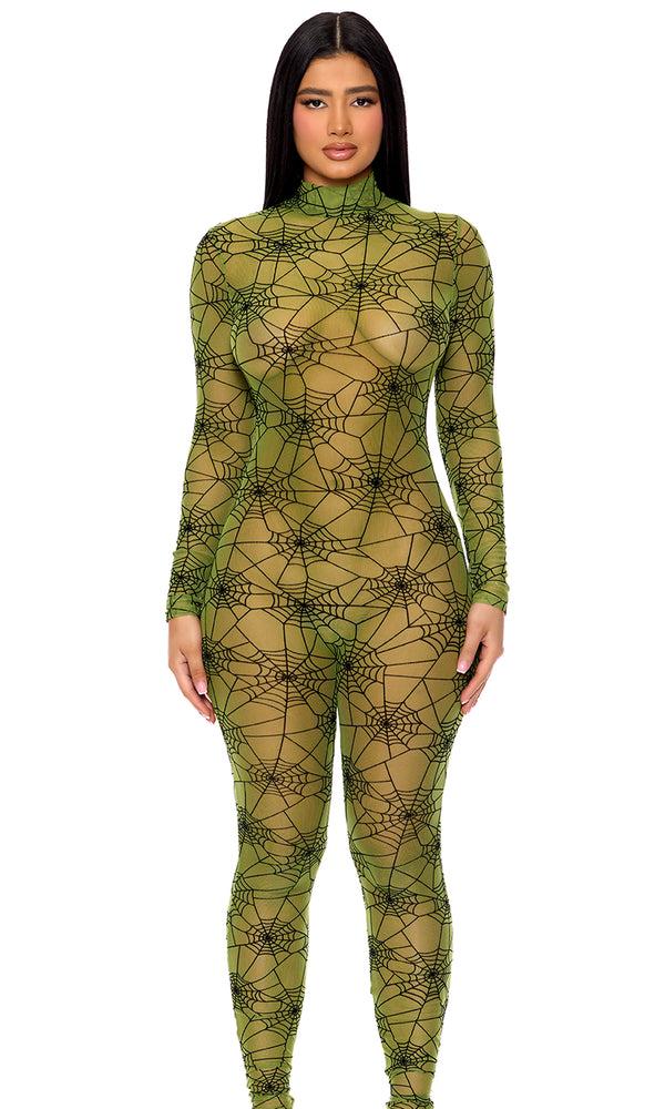 Forplay Spiderweb Jumpsuit Green