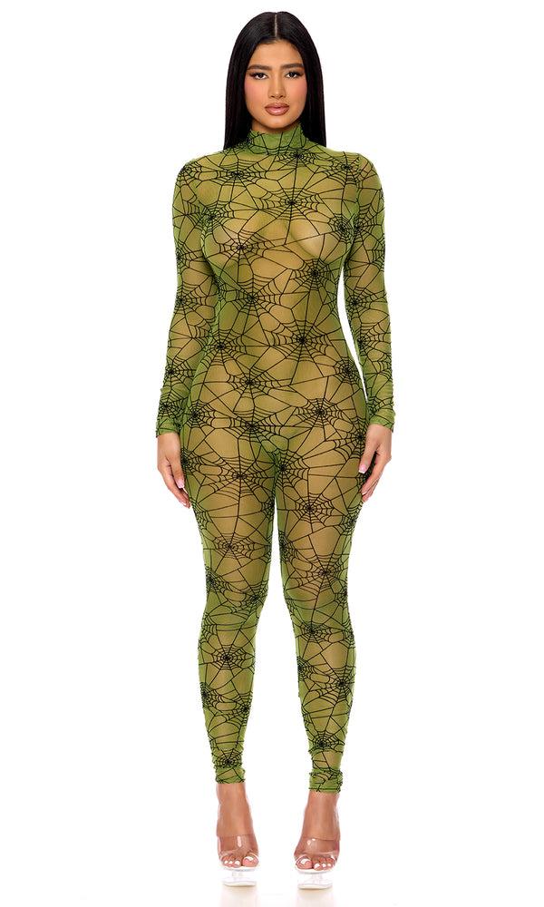 forplay Spiderweb Jumpsuit Green